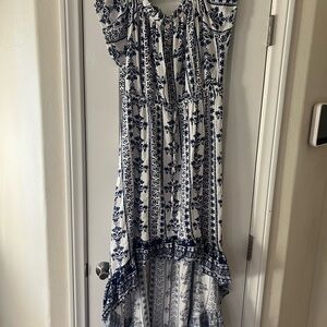 Boho Blue and White Maxi Dress